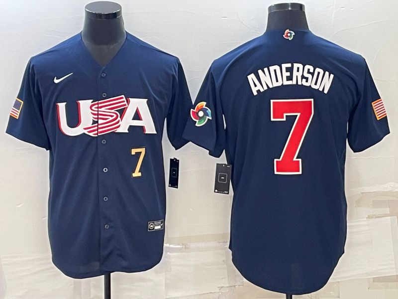Men 2023 World Cub USA #7 Anderson Blue Nike MLB Jersey3